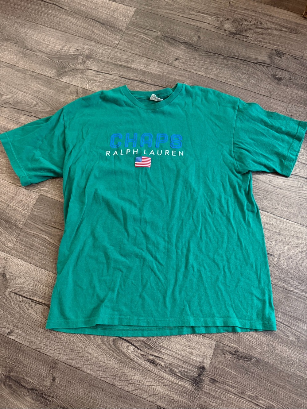 Vintage Chaps Ralph Lauren Men's L Green Graphic T Shirt USA Flag